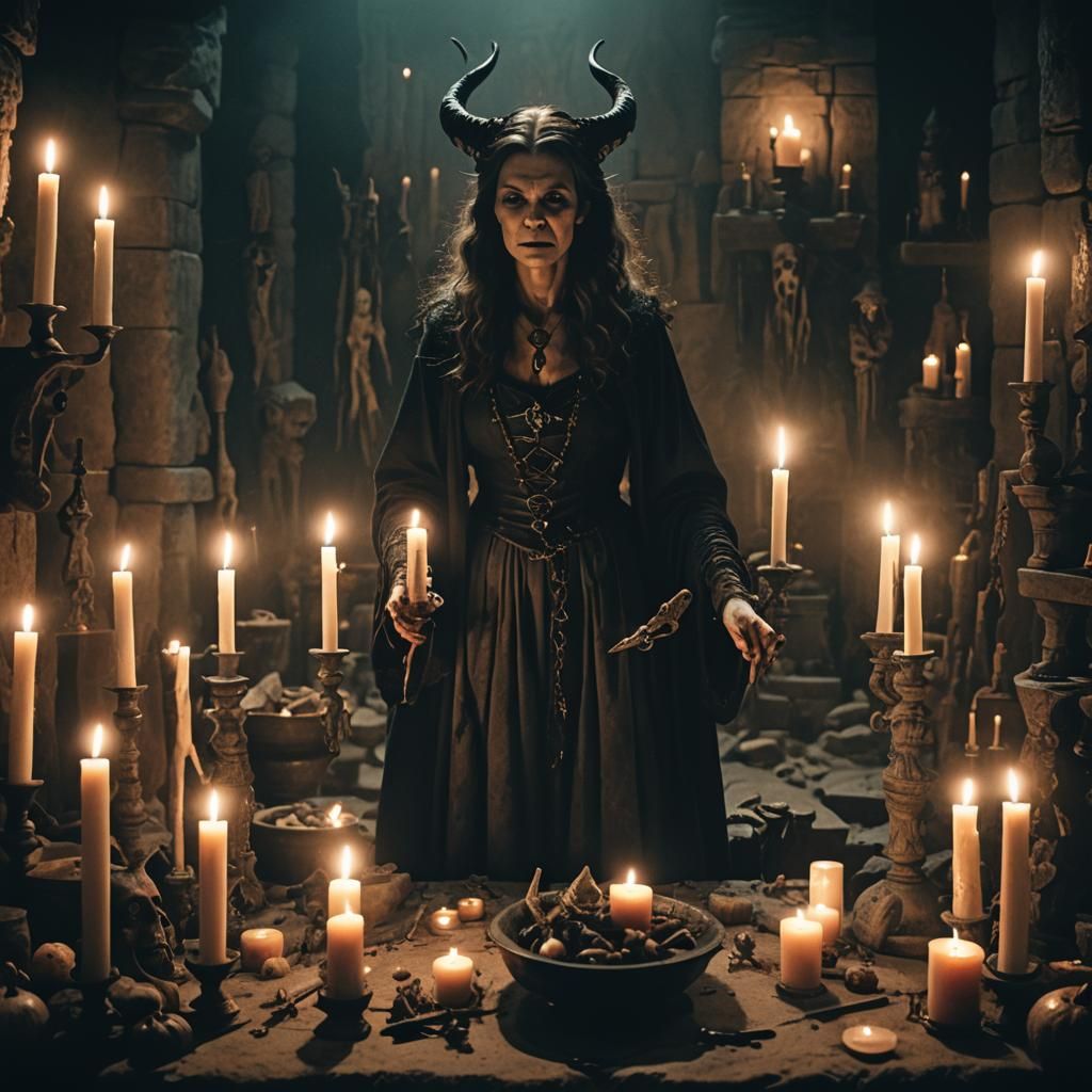 Demonic Witch Summons the Dead: Dark Fantasy Film Still