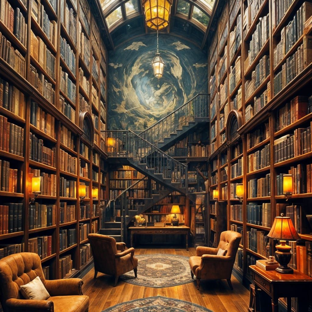 Enchanting Library with Cozy Reading Nooks