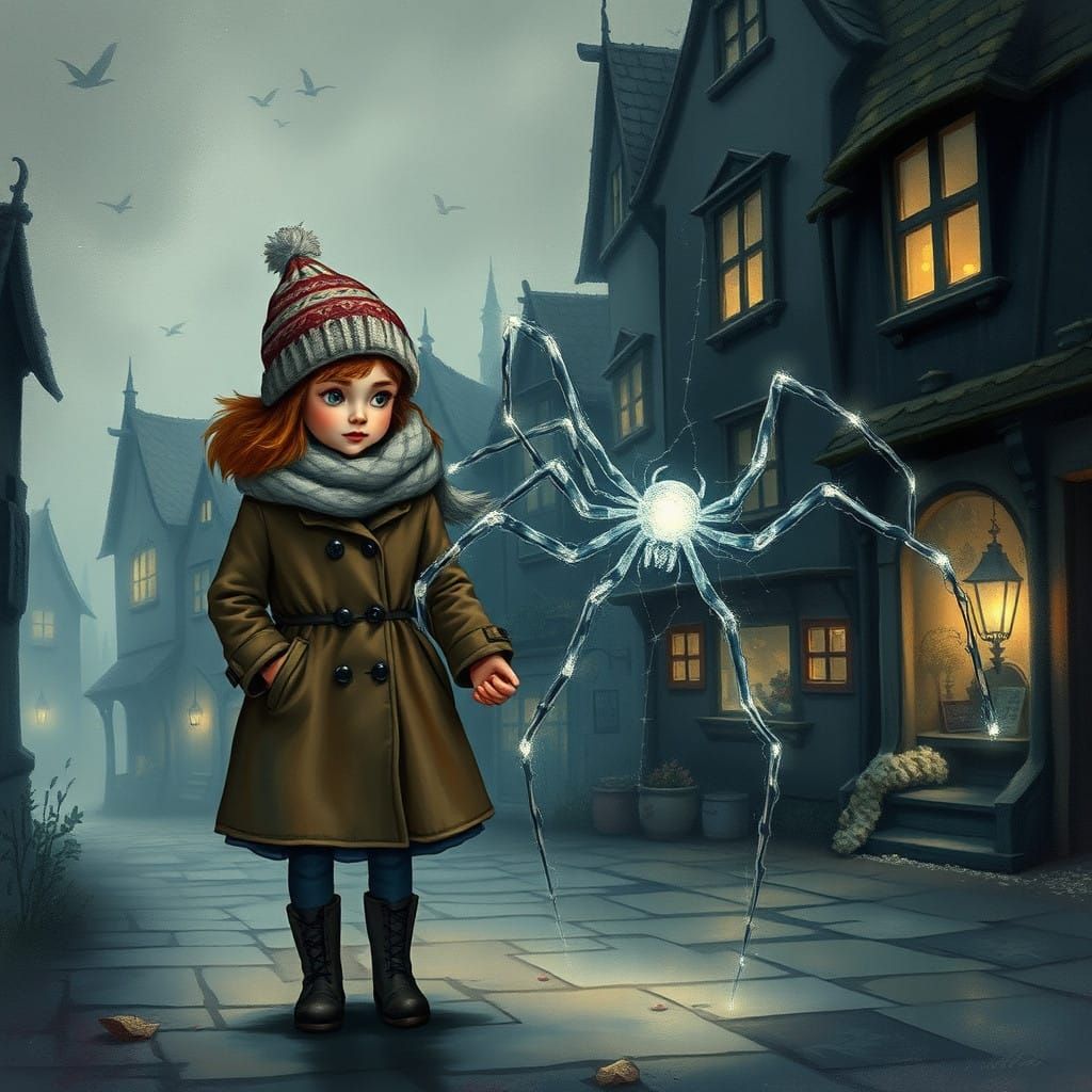 Whimsical Nighttime Encounter with a Glowing Spider
