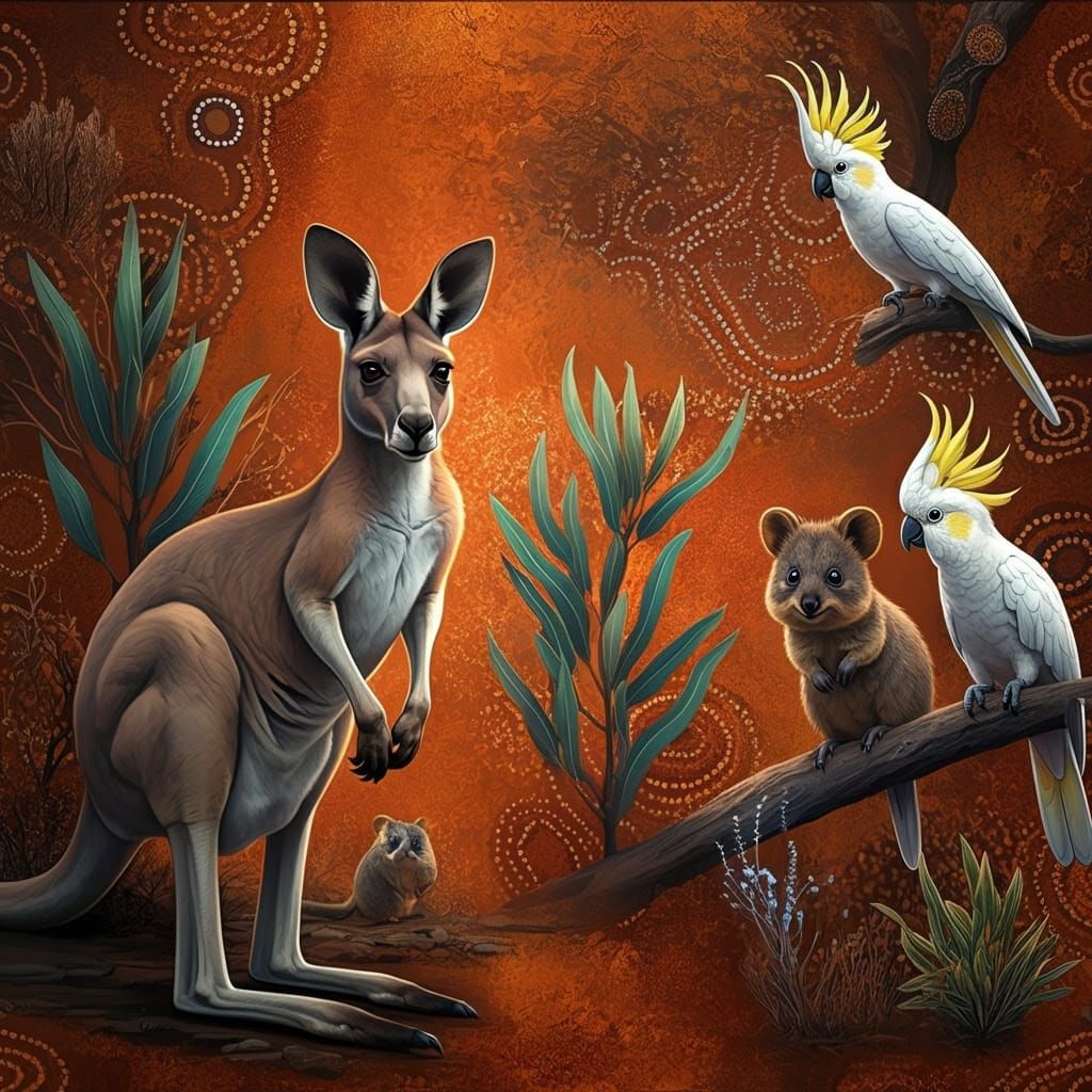 Majestic Australian Wildlife in Earthy Indigenous Harmony