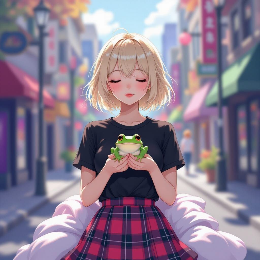 Mystical Anime Girl with Frog in Candy Art Style
