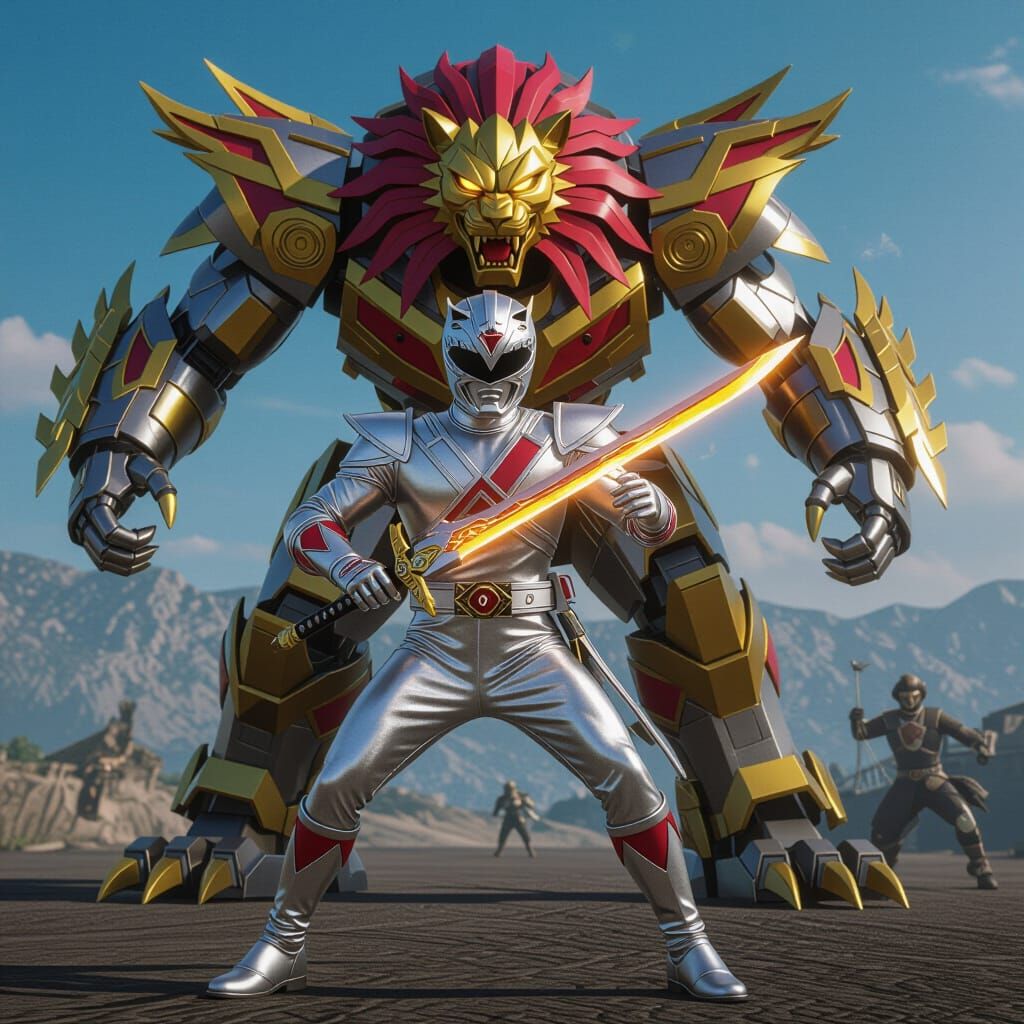 Heroic Silver Power Ranger with Lion Mecha