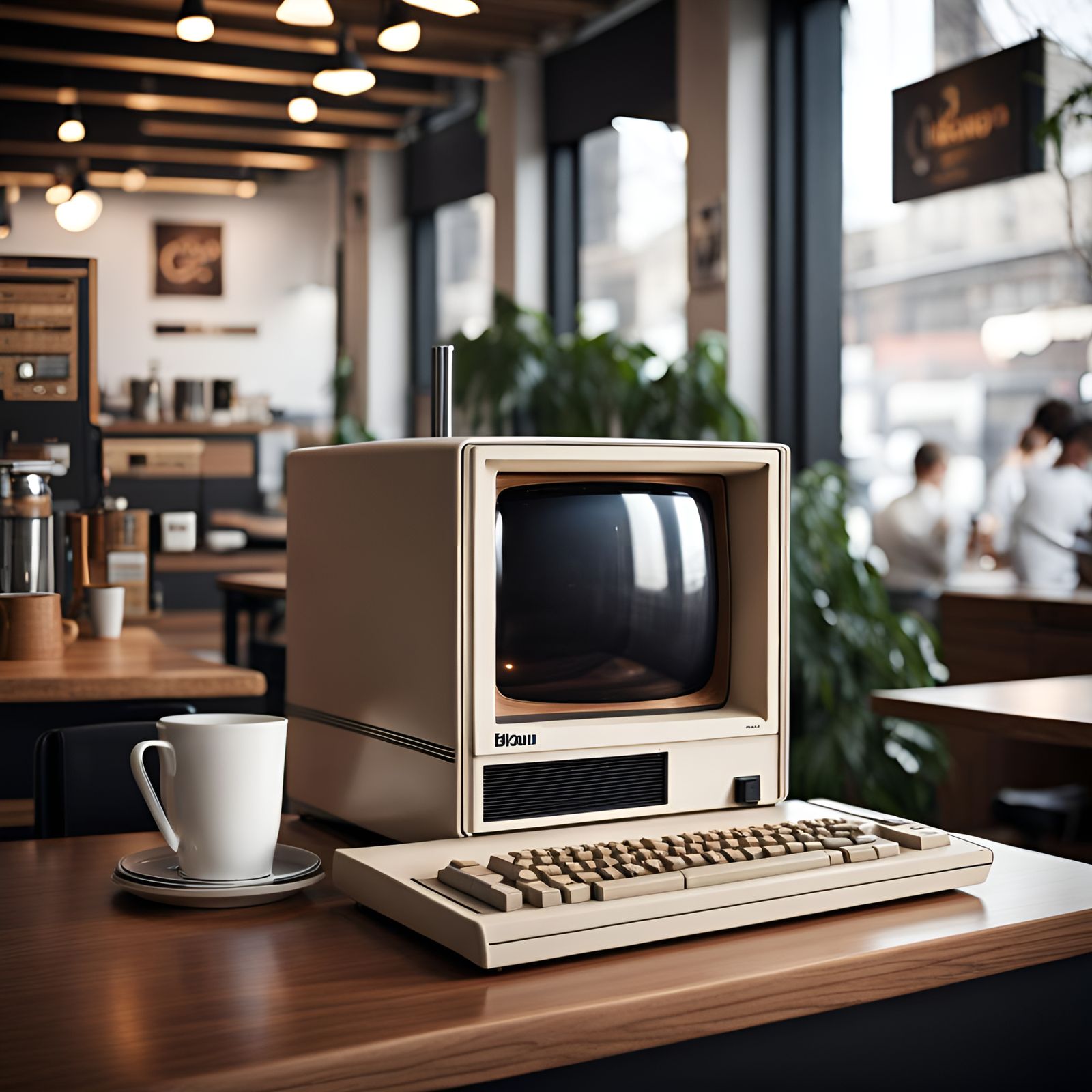 Vintage Apple II PC in Retro Coffee Shop