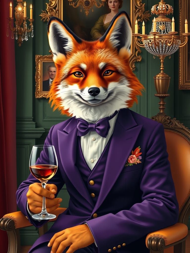 Elegant Regal Fox in Velvet Tuxedo