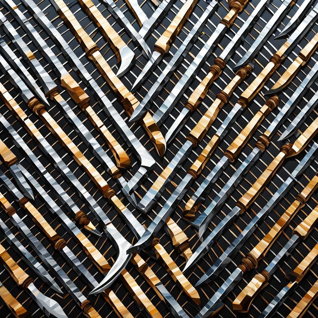 Hyperrealistic Mosaic of Swords Reflecting Light