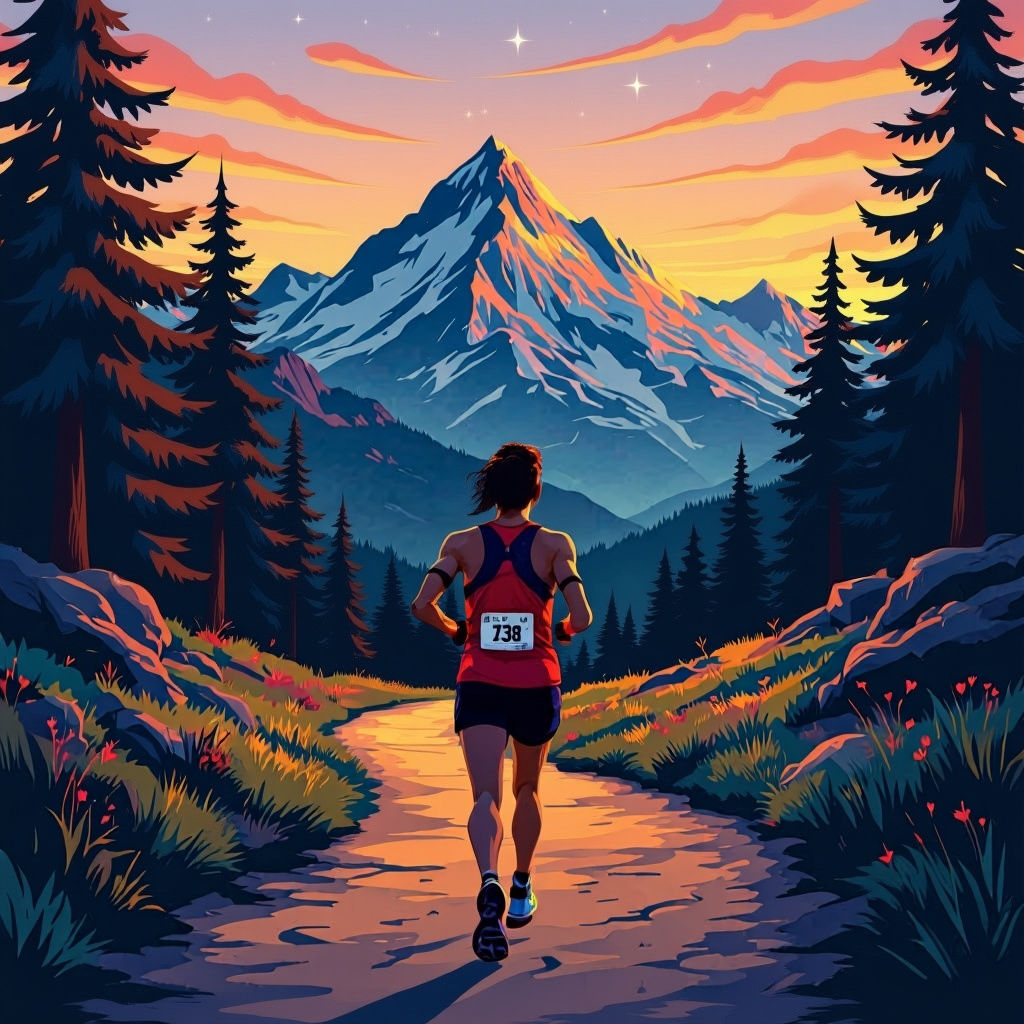 Runner's Choice: Mountain Ascent Under Starry Night
