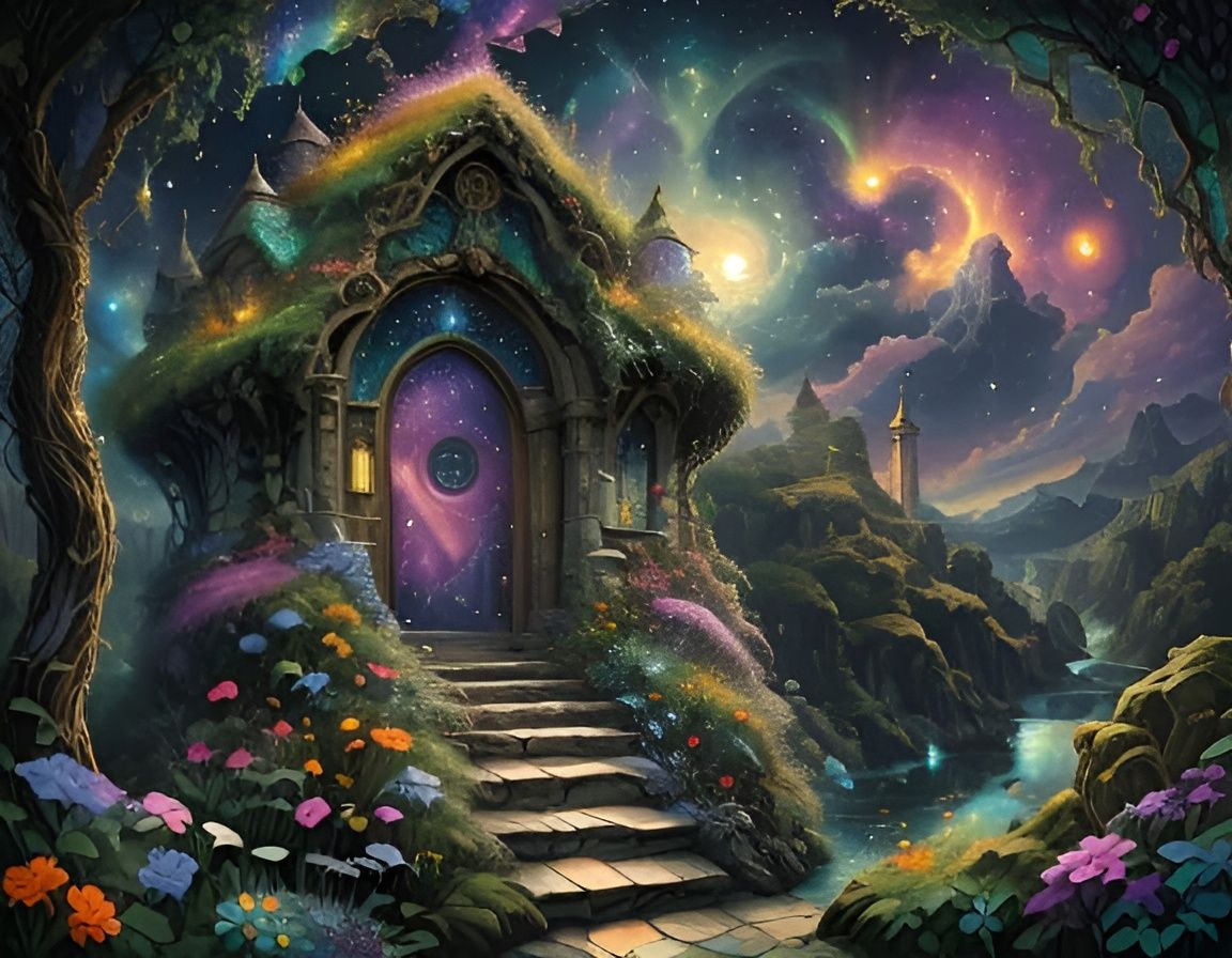 <lora:lucid dreams:1.0>
GRANDMA'S COTTAGE by Arthur Rachham