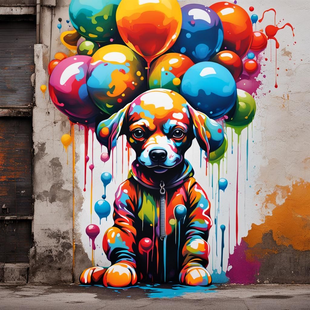Colorful Graffiti Balloon Dog Street Art