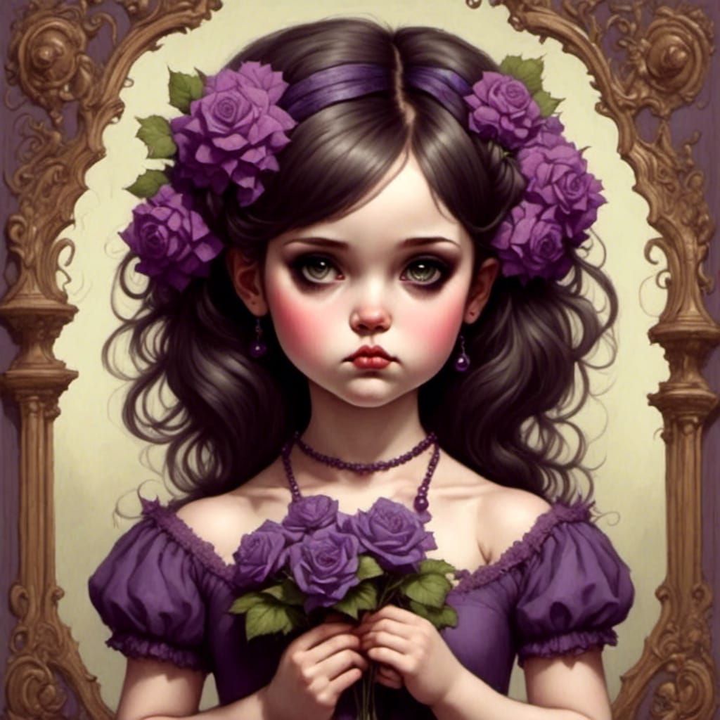 Druidess with Violets in Pop Surrealist Style