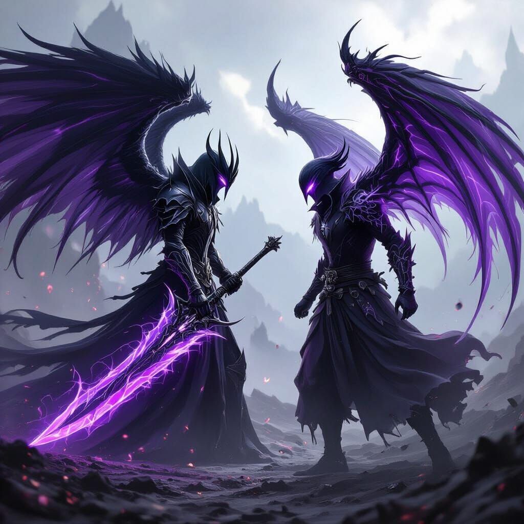Epic Black Angel Wielding Violet Energy