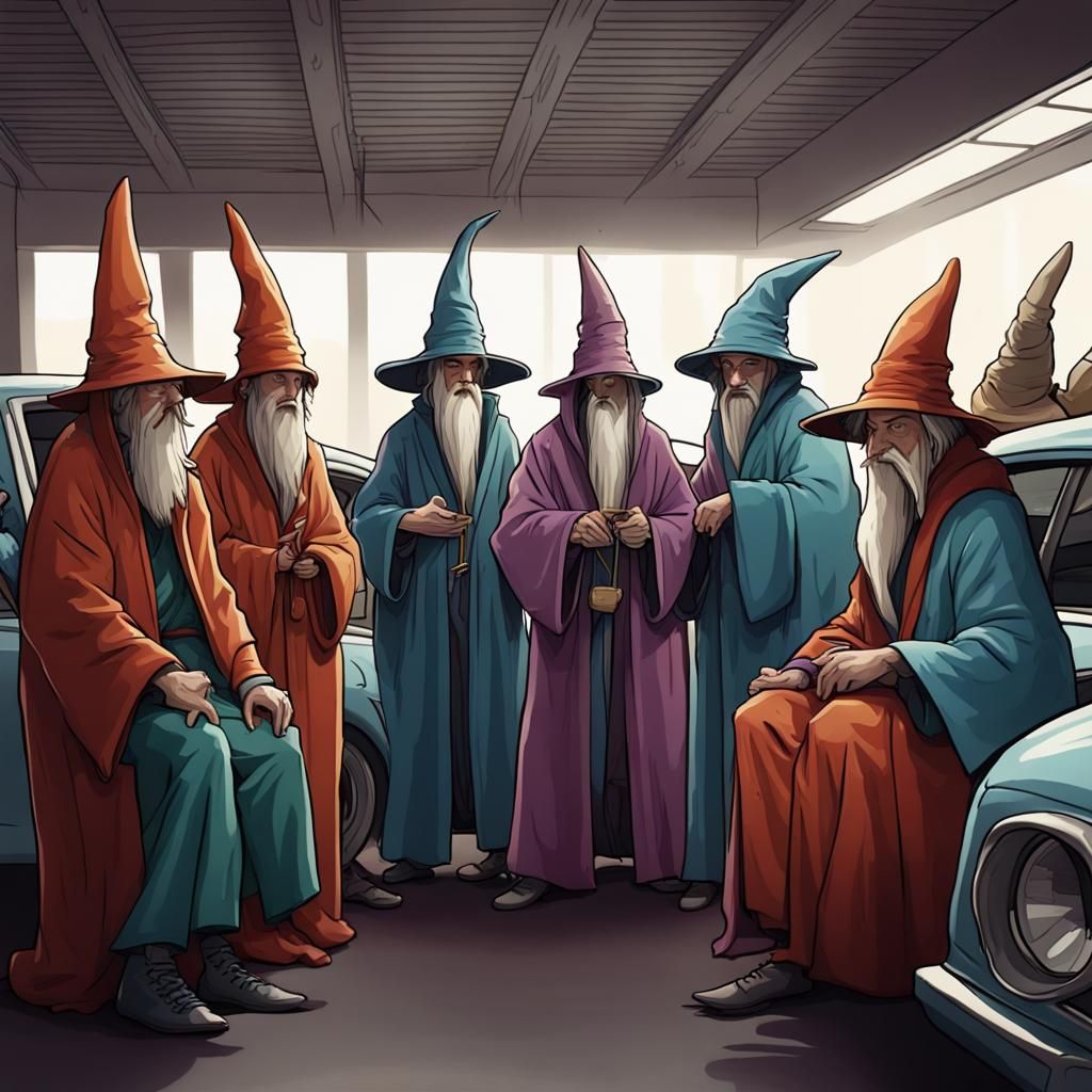 Wizards Driving Away in Second-Hand Car