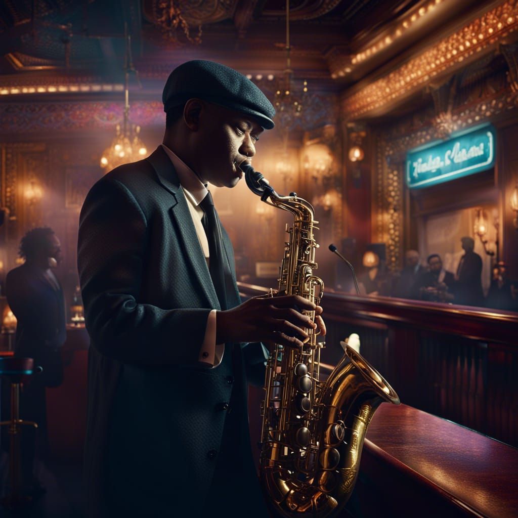 Saxophone Player in Retro New York Nightclub