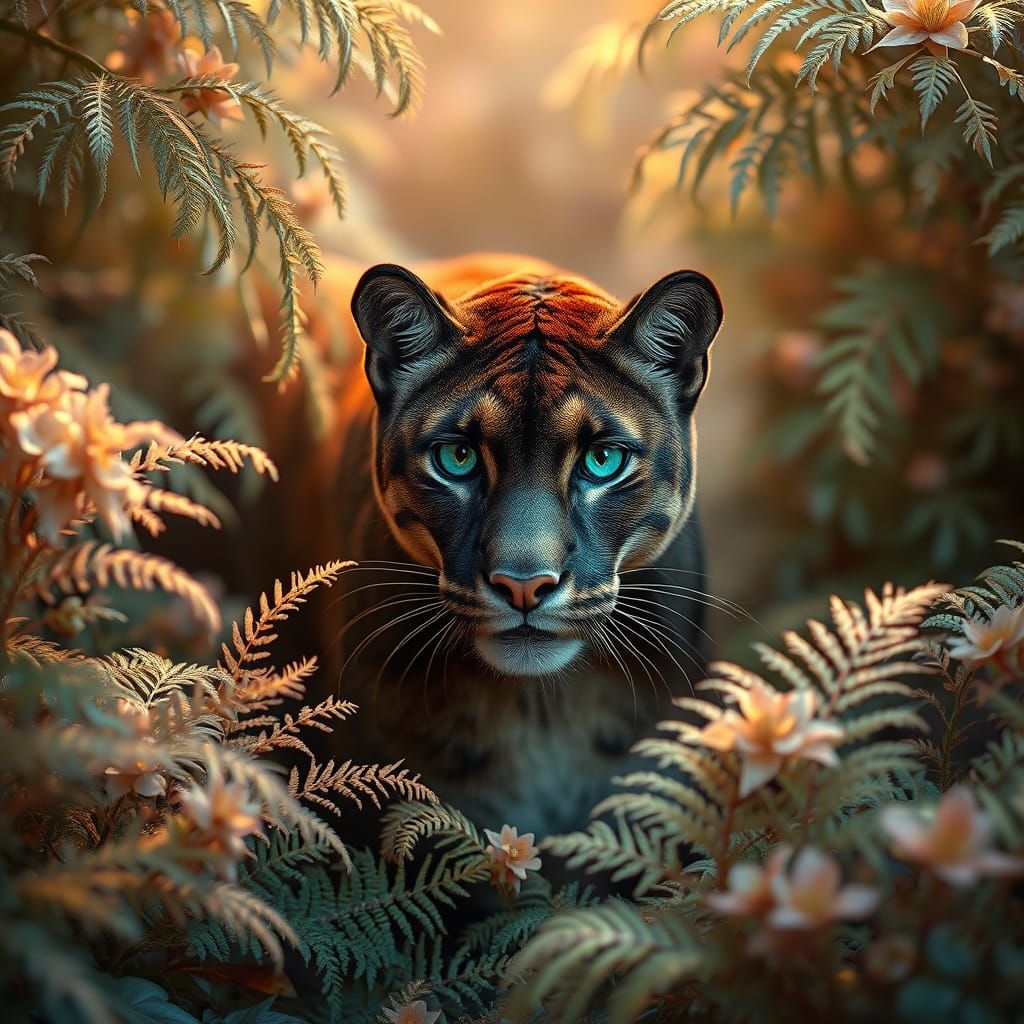 Surreal Jungle Scene in Luminous Silk and Velvet