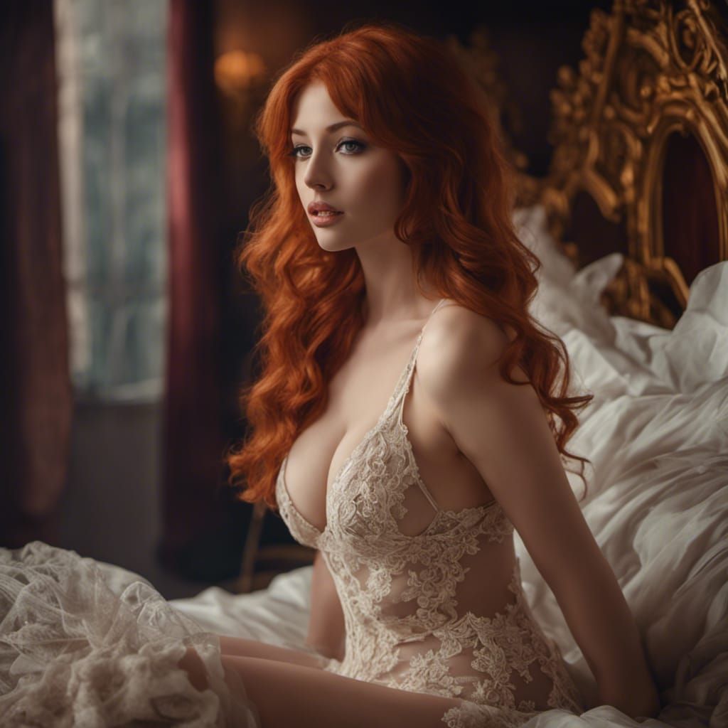 Voluptuous Redhead in Sheer Bra: Digital Painting