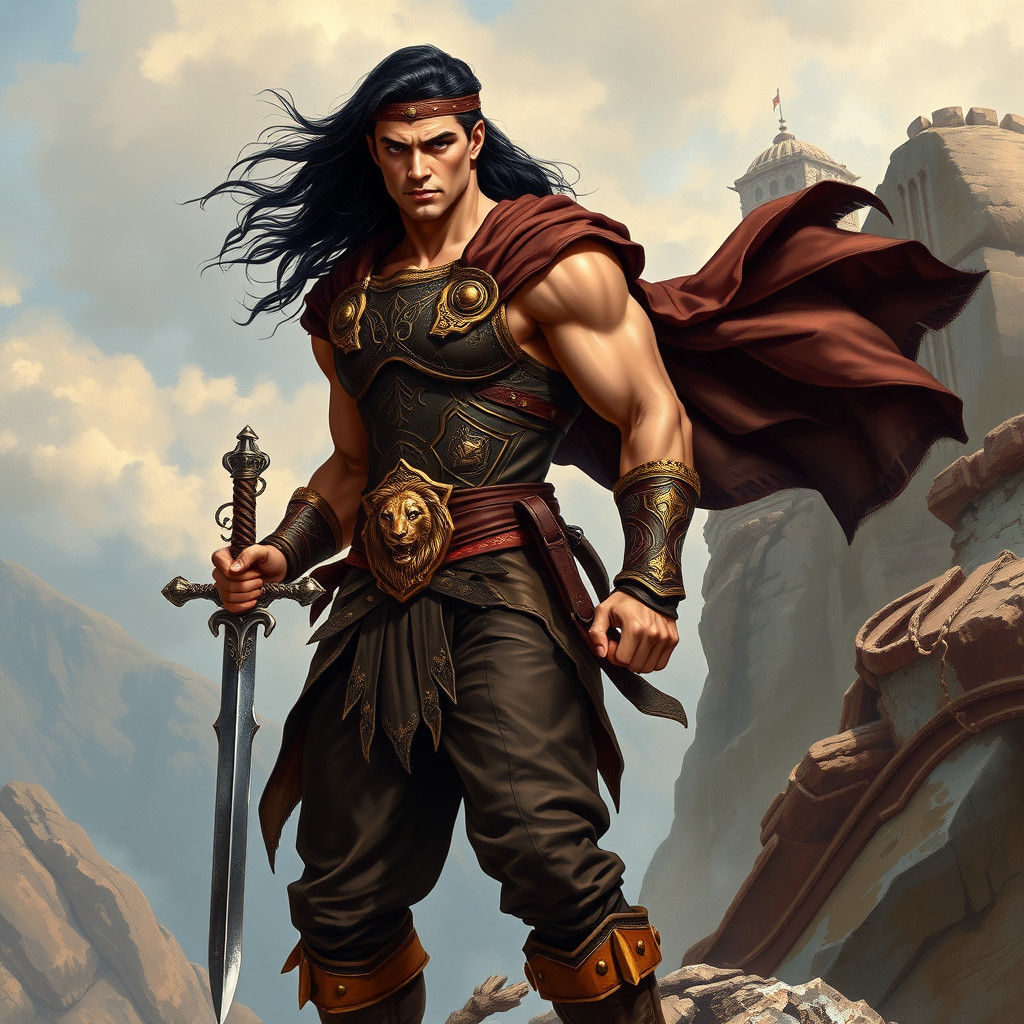 Valiant Warrior Prince on Cliff in Epic Fantasy Style