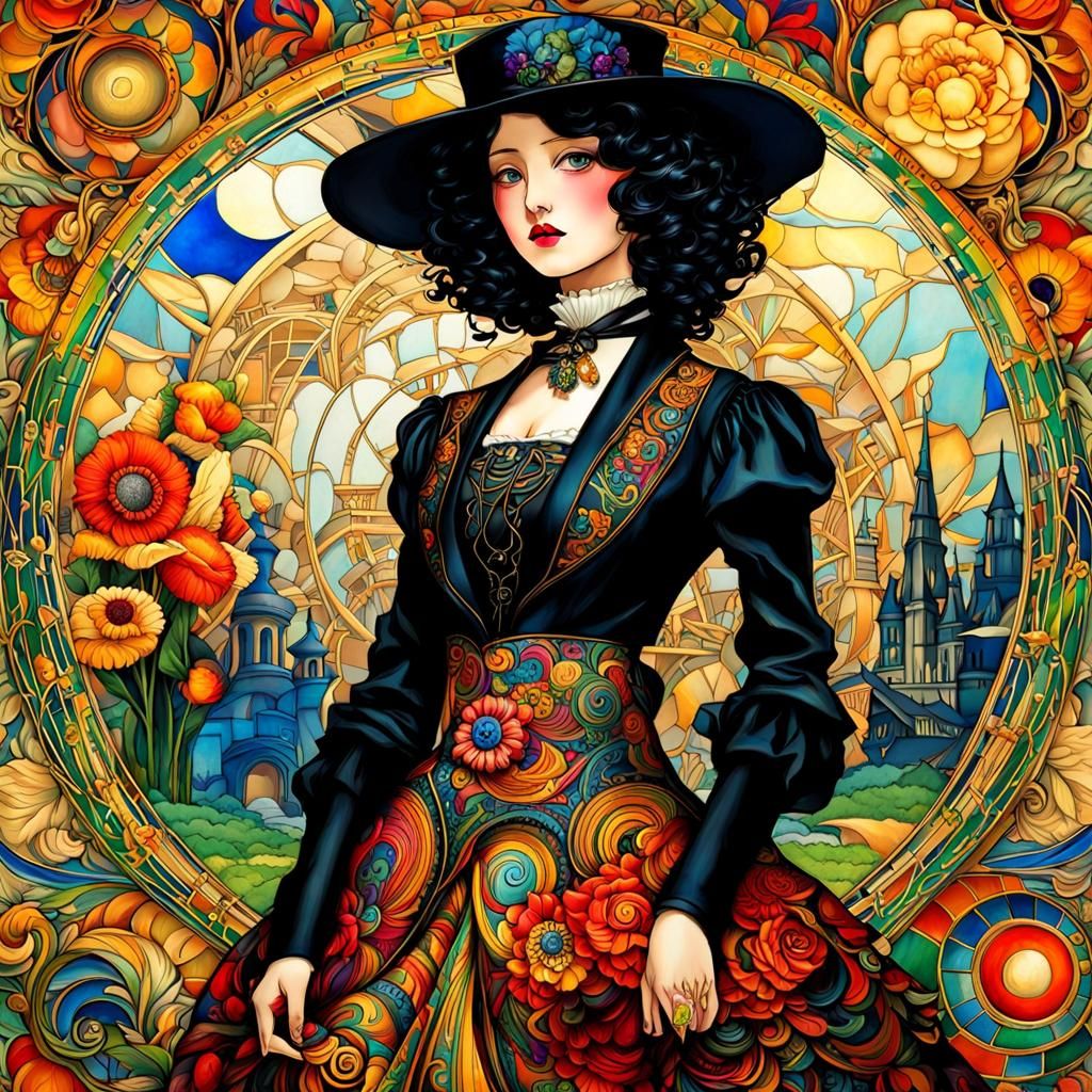 Art Nouveau Portrait of Momo with Patchwork Skirt