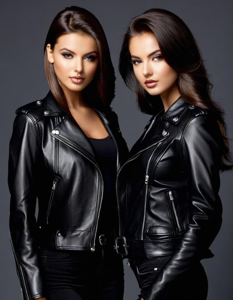 Two Young Women in Leather Jackets