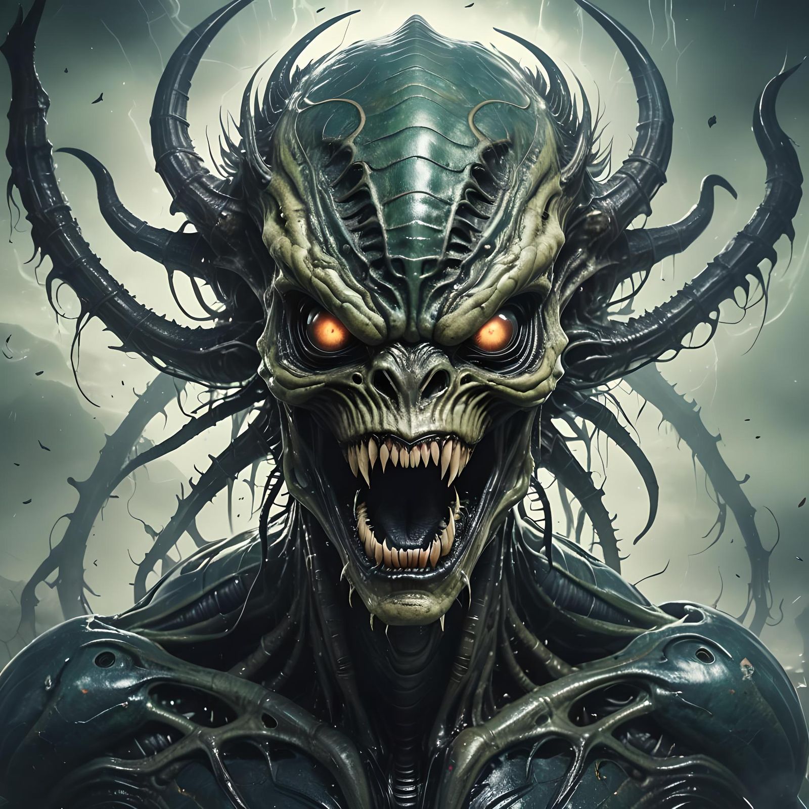 Menacing Alien Monster Double Exposure