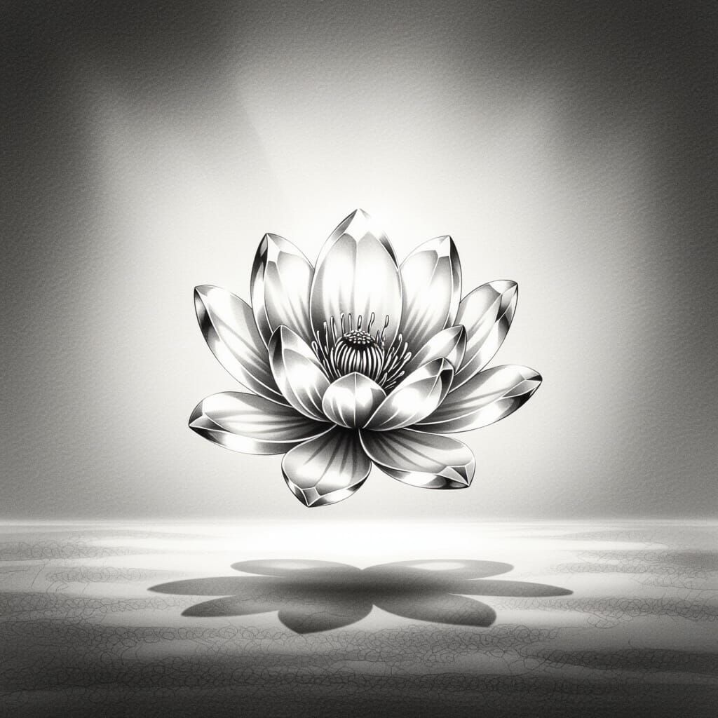 Abstract Crystal Flower in Glowing Space, Charcoal Style