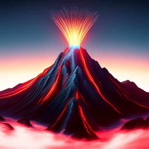 Volcano Eruption Surrounded by Cherry Trees