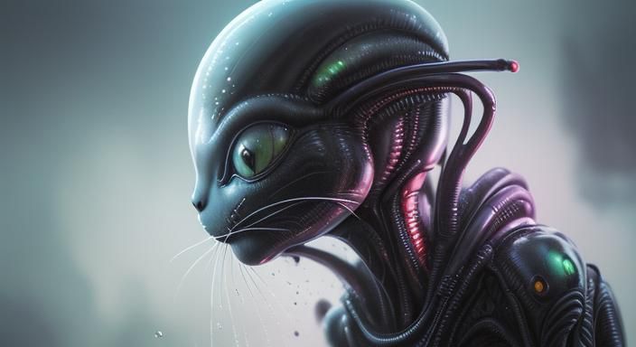 Hyperrealistic Alien Cat in Colorful Graffiti Style