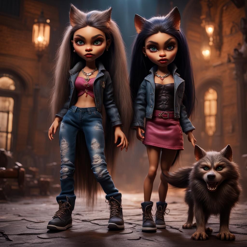 Hyperrealistic Bratz Doll as Werewolf Lady