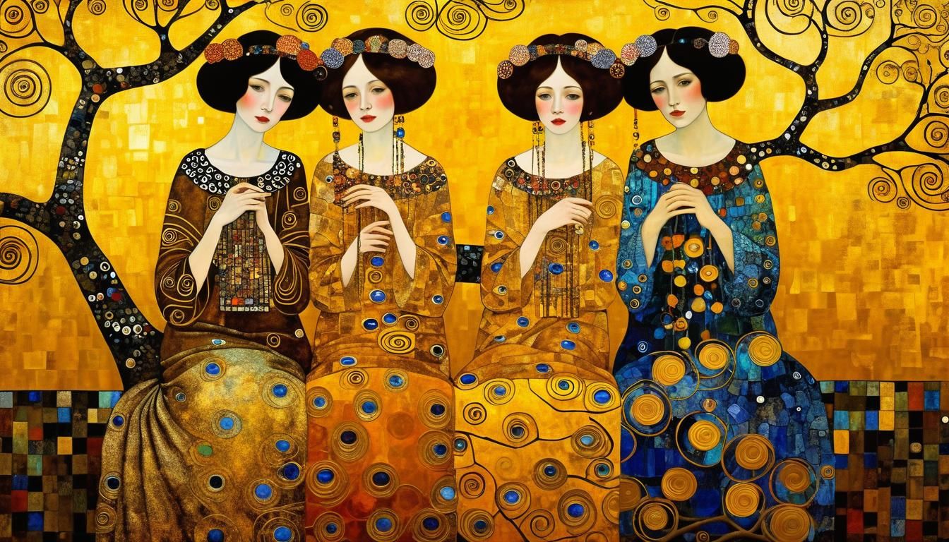 Three Ladies on a Branch, in Klimt Style