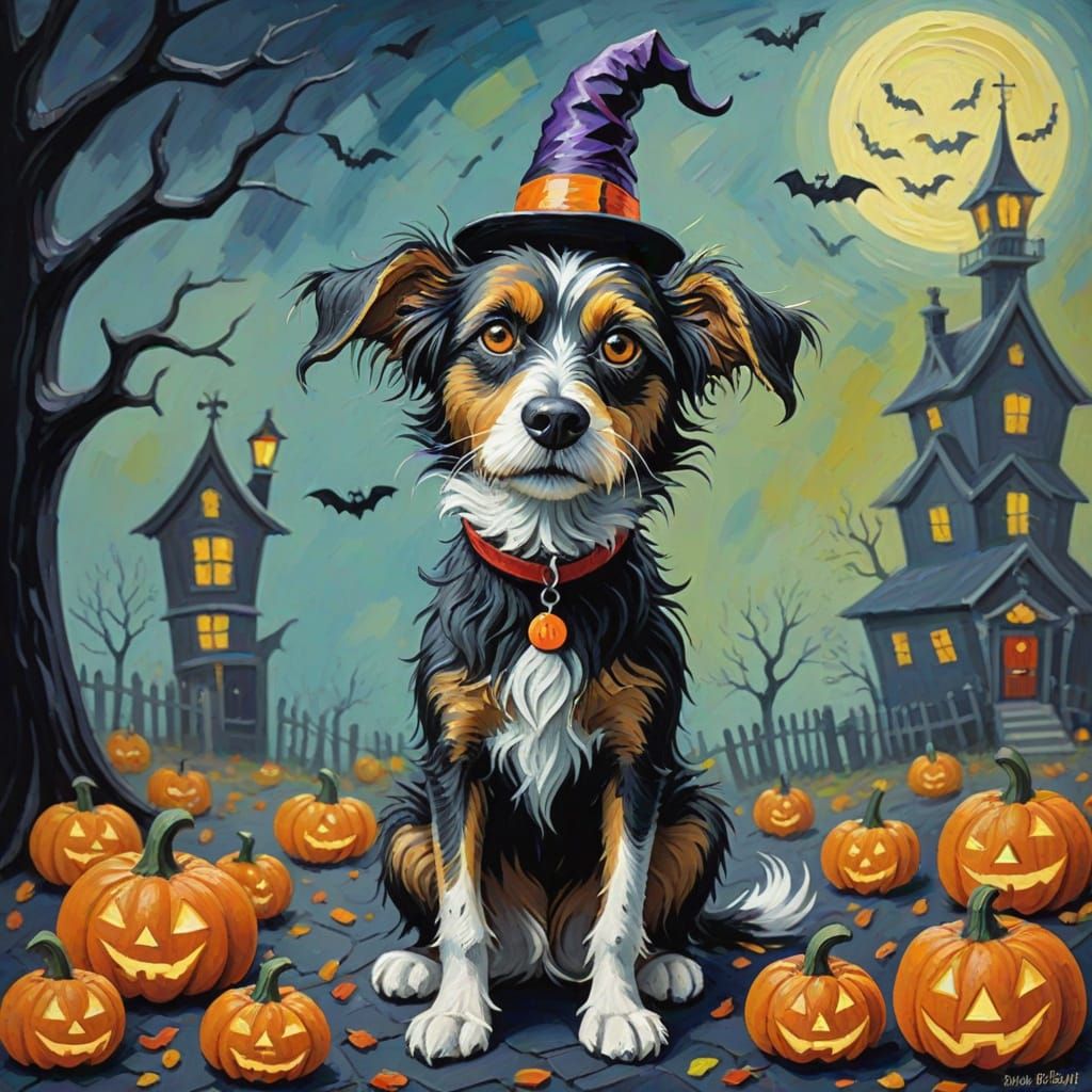 Whimsical Halloween Dog in Dr. Seuss Style