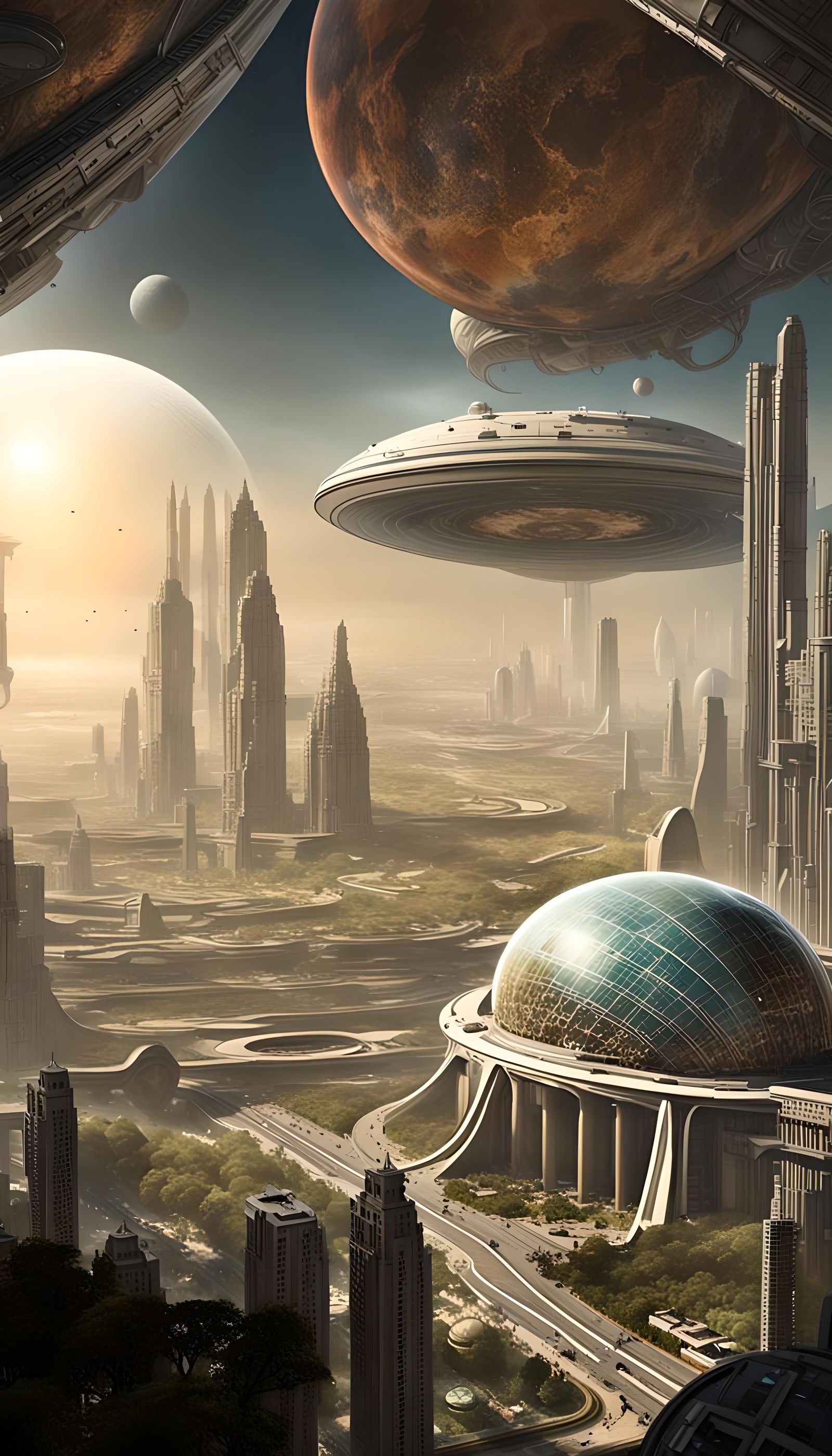 Futuristic Domed City on a Colonized Planet