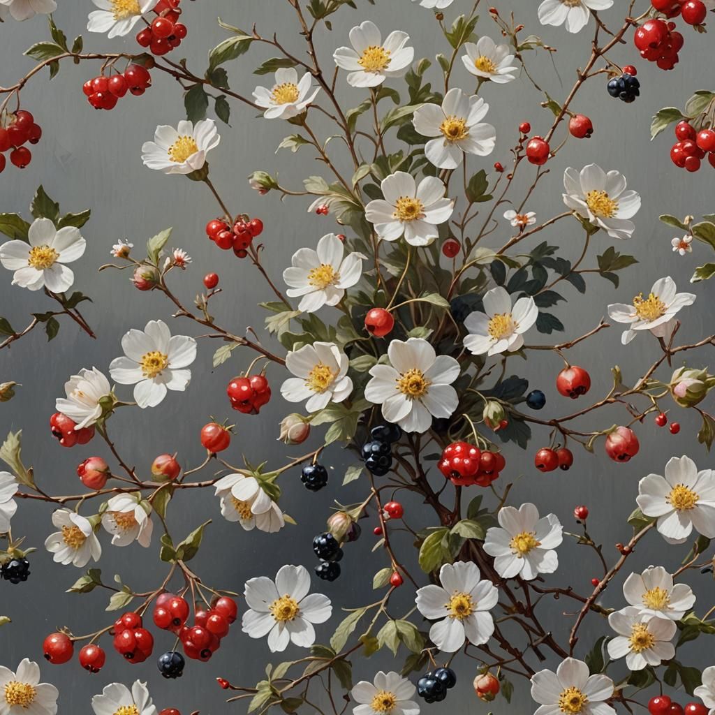 Botanical Still Life in Oil Paint Style