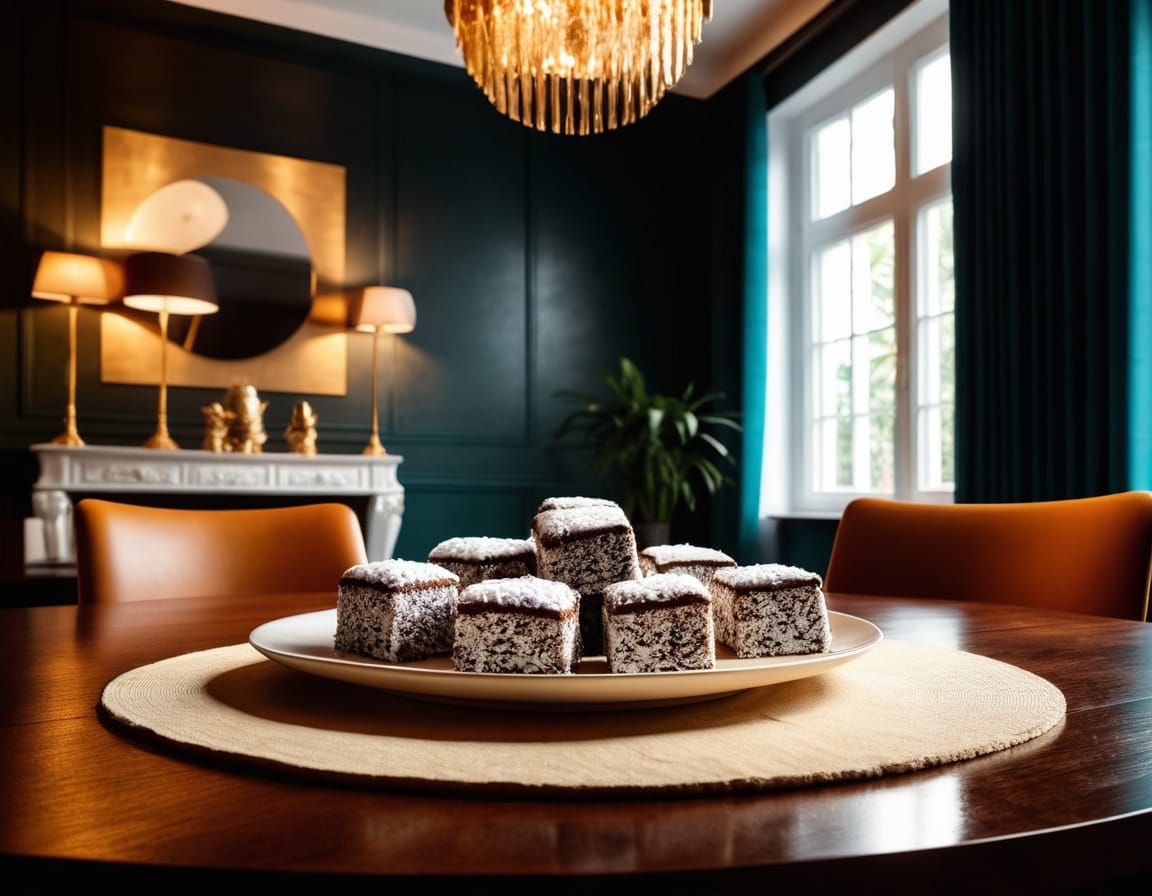 whos up for a Lamington ? A plate of Lamingtons, cubes of sp...