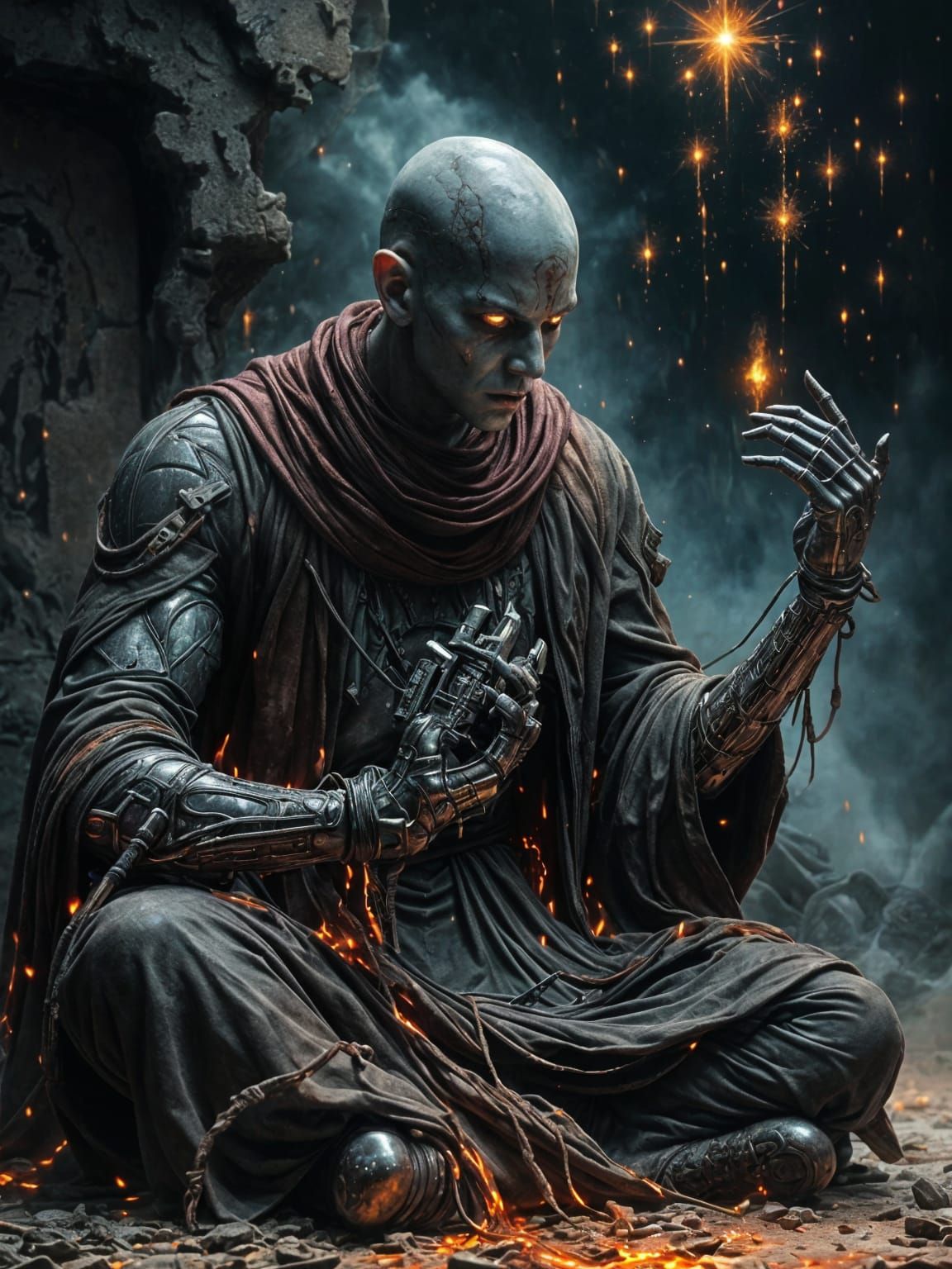 Futuristic Monk in Acidpunk Solar Complex