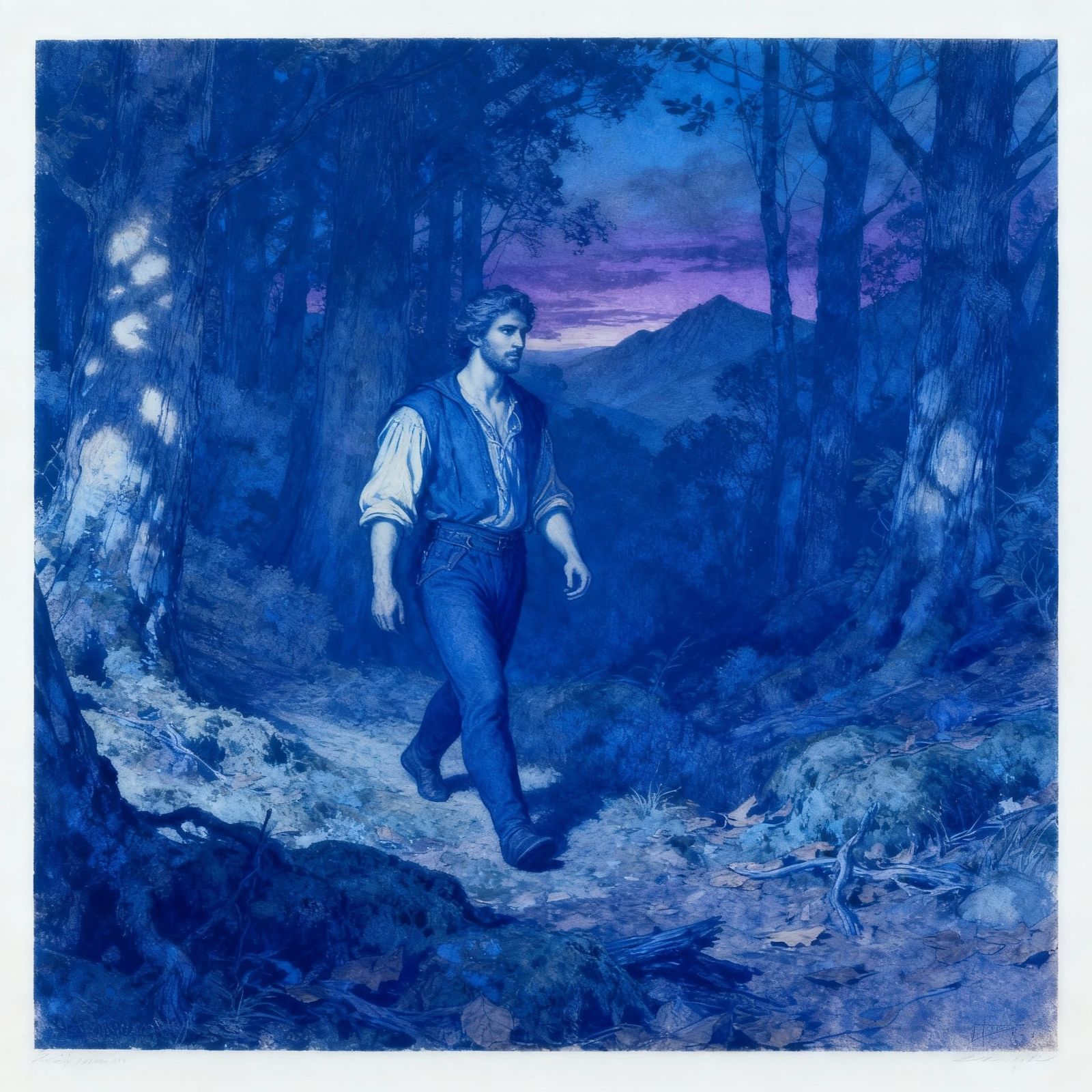 Bold Man in Deep Blue Bromoil Print