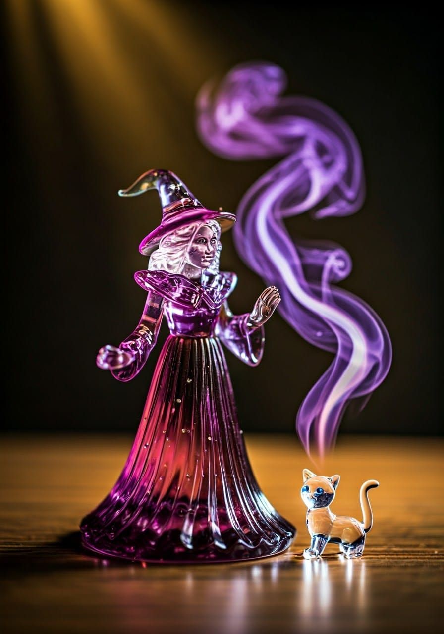 Elegant Witch Enamelled Glass Figurine in Studio Lighting