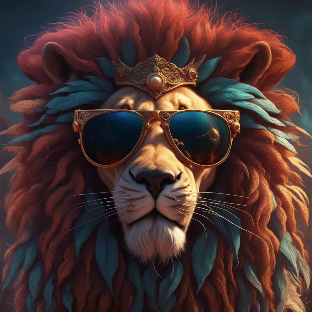 Lion with Sunglasses: Detailed Fantasy Concept Art