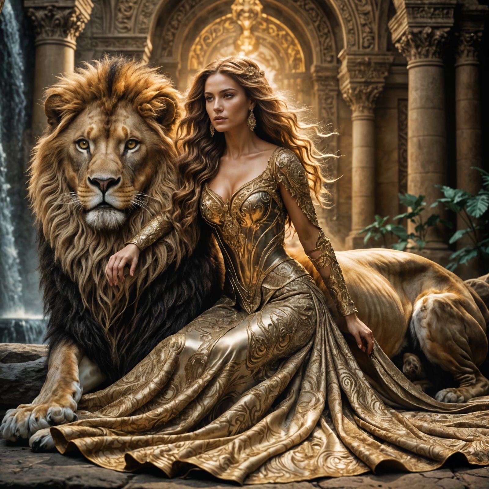 A realistic, fantasy, epic and captivating scene of a powerf...