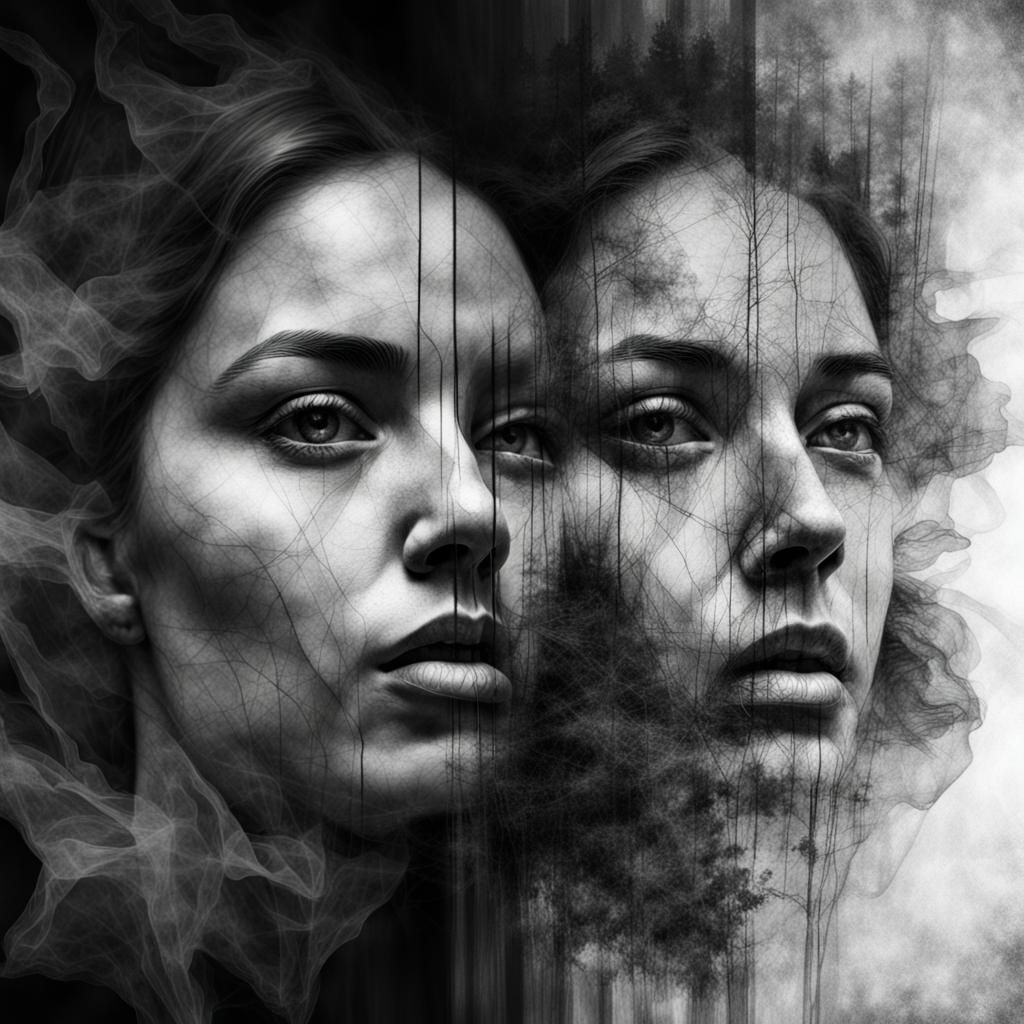 Moody Double Exposure Pencil Sketch Art