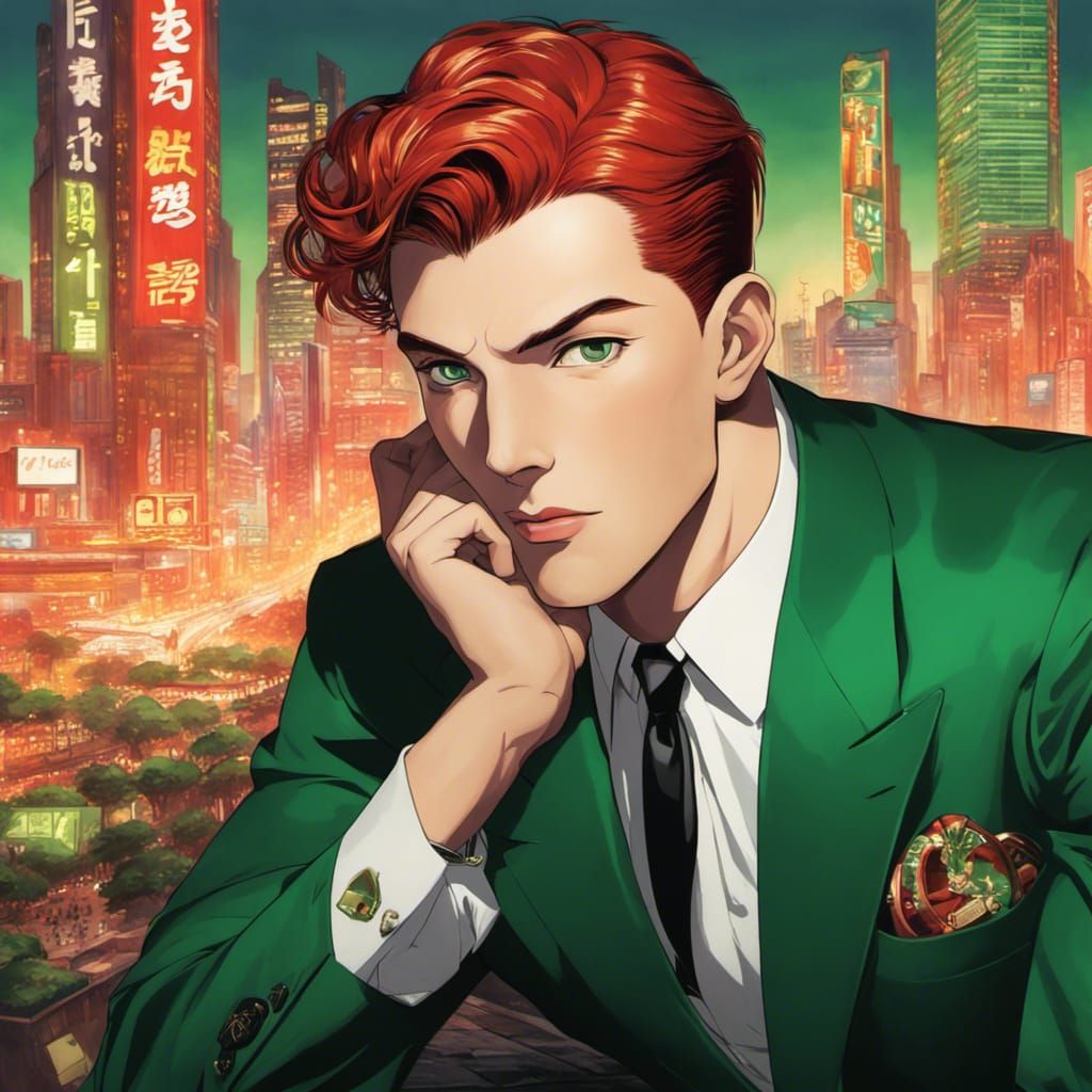 1950s Redhead Portrait in Anime Style