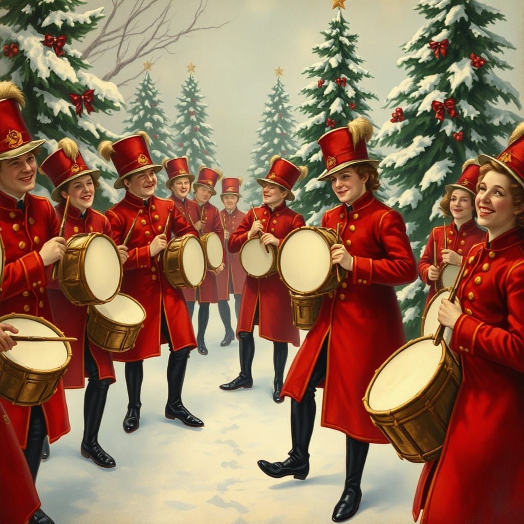 Victorian Drummers in Winter Wonderland Scene