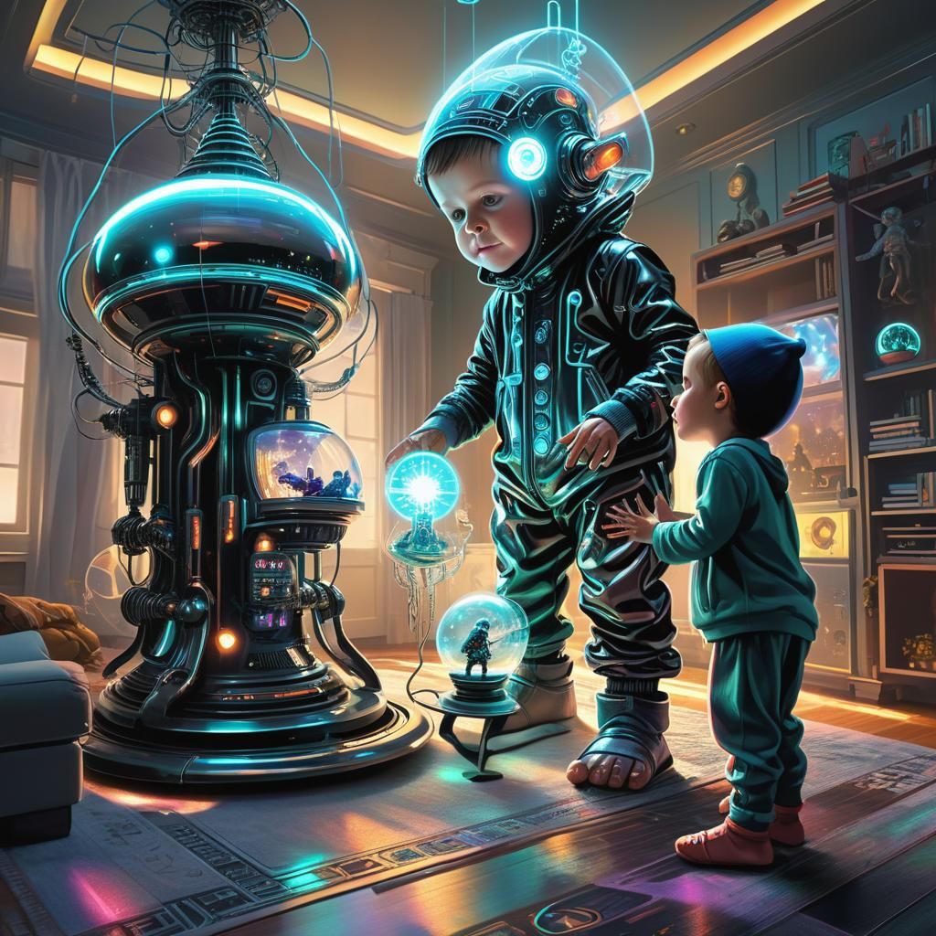 Futuristic Christmas Morning with Holographic Gnome