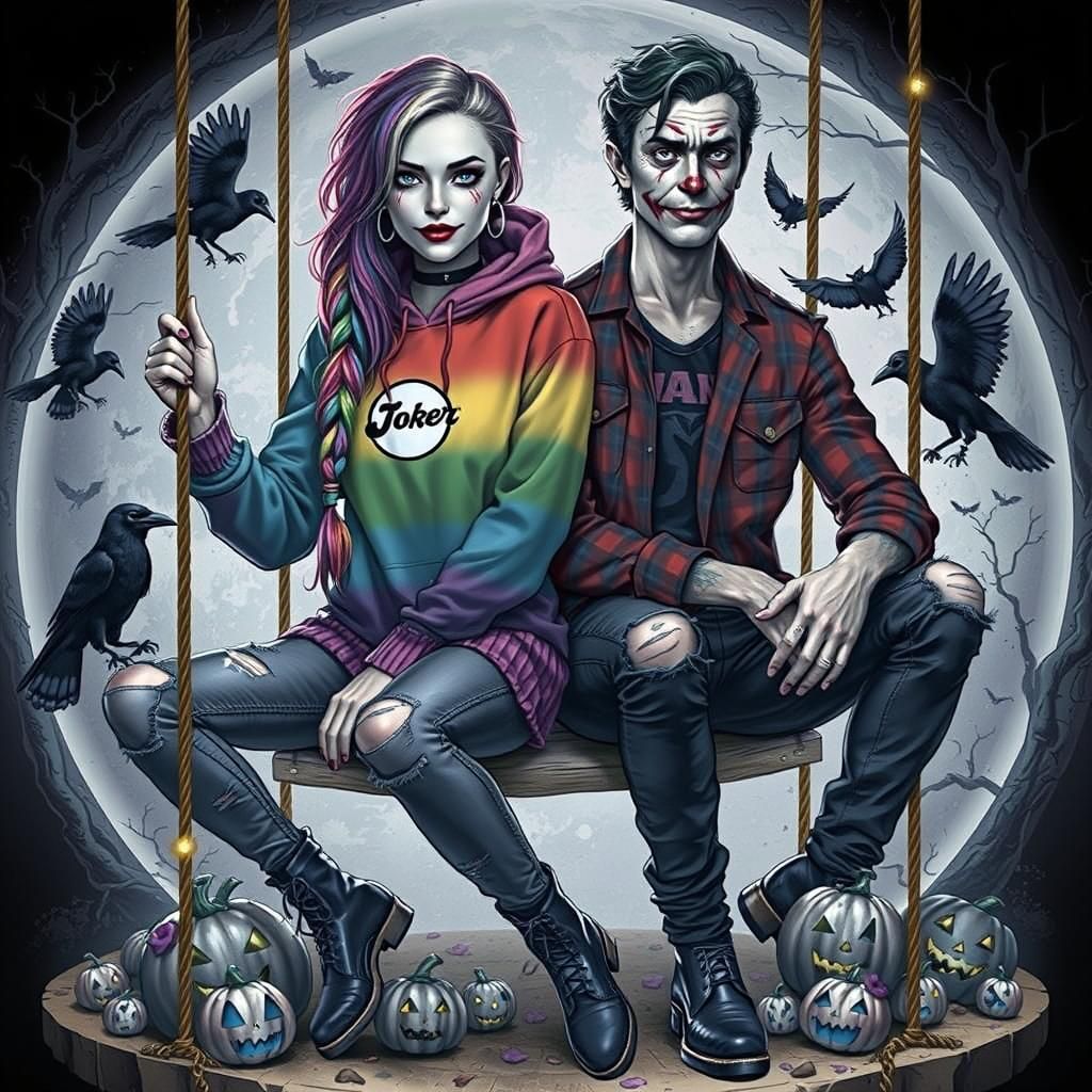 Harley Quinn and Joker: Spooky Autumn Swing