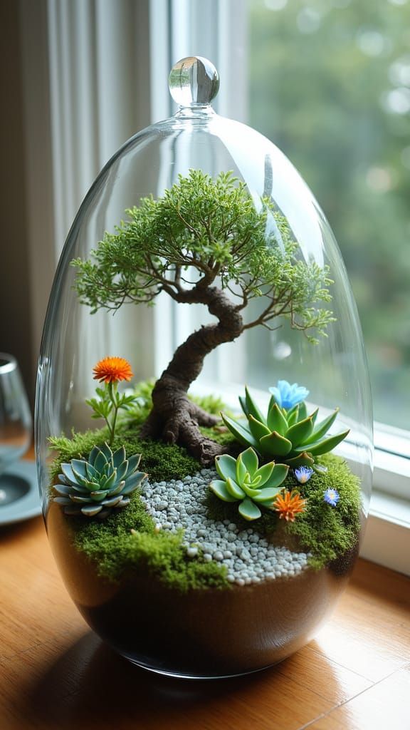 Surreal Miniature Garden in a Glass Dome