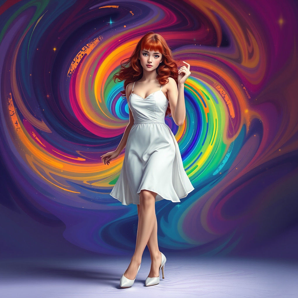 Woman Dancing in Rainbow Swirls: Fantasy Art