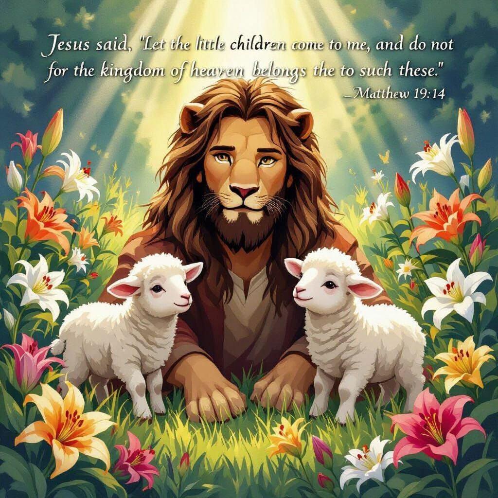 Jesus as Lion with Lambs: Divine Love and Peace