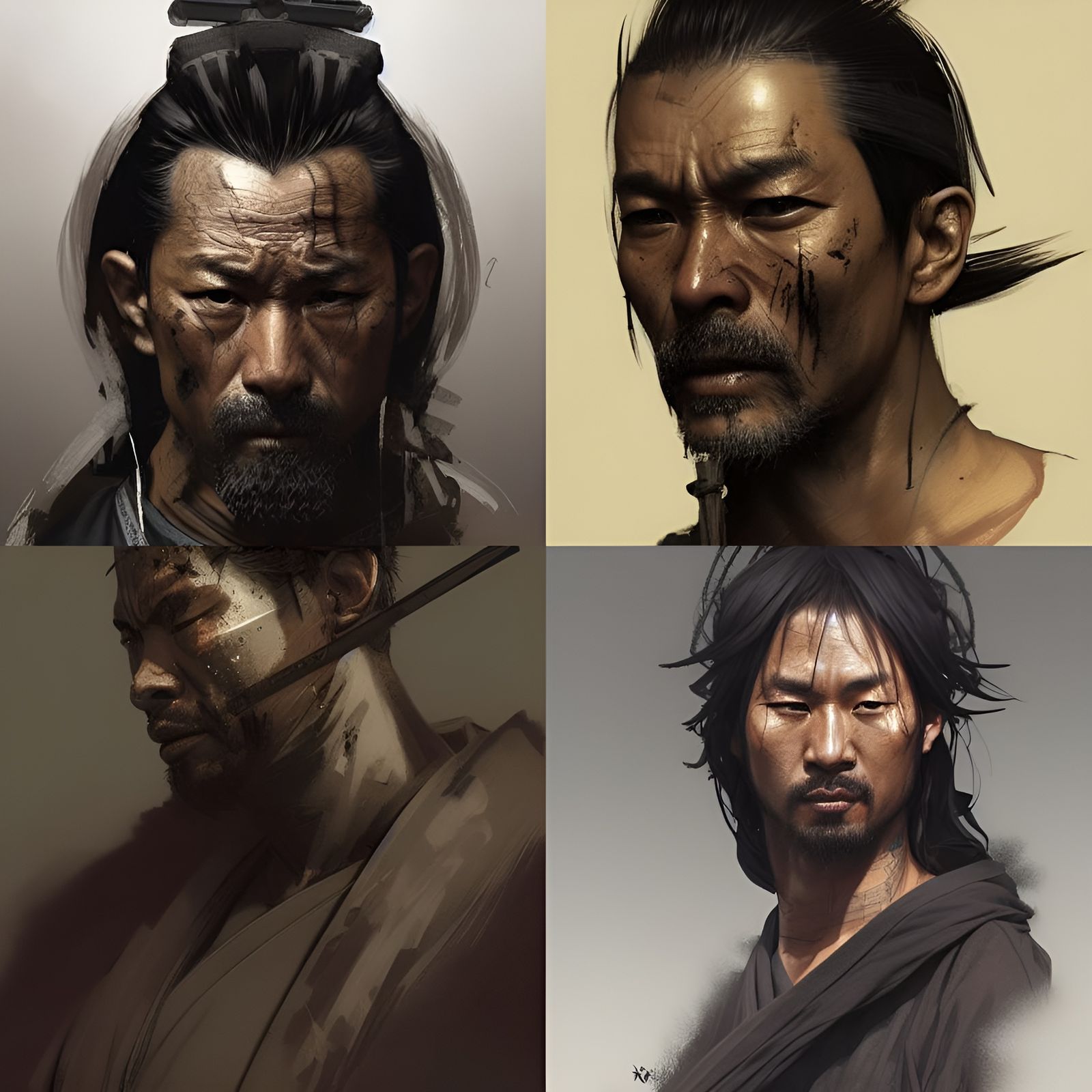 Samurai Ronin Street Thug Portrait in Hyperdetailed Style
