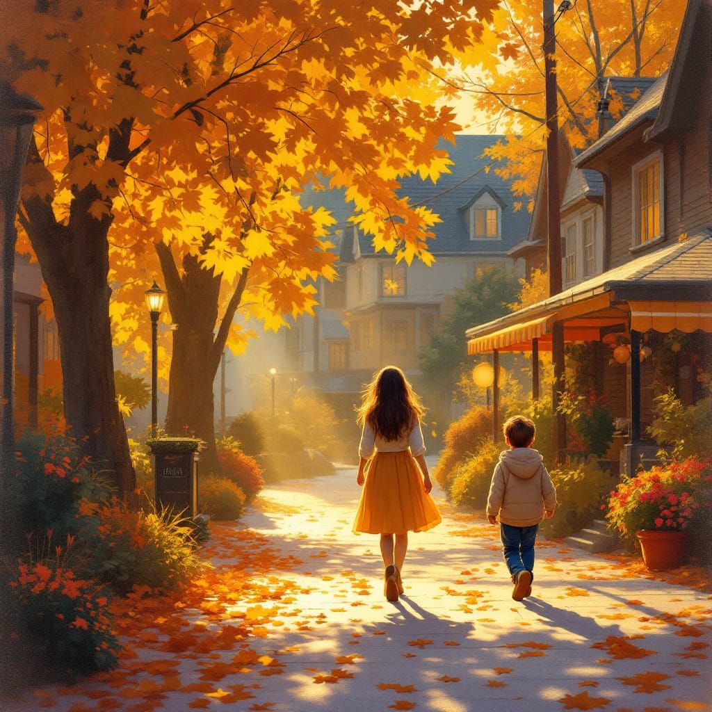 Nostalgic Autumn Festival Scene in Warm, Whimsical Style