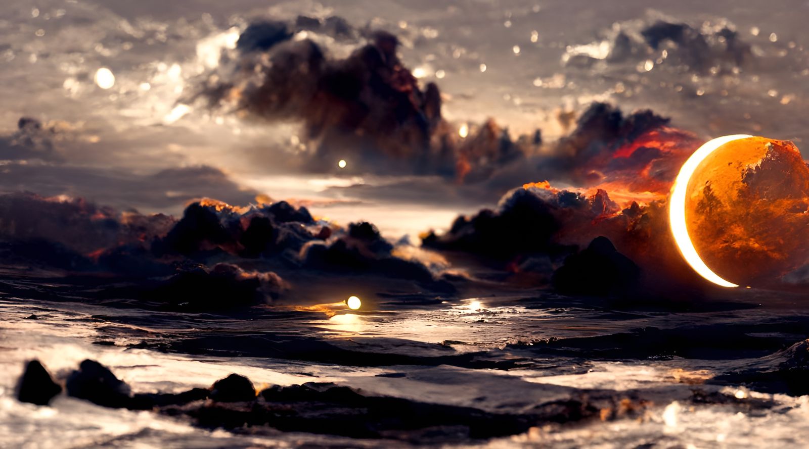 Poetic Sunset Over Starry Night Sky