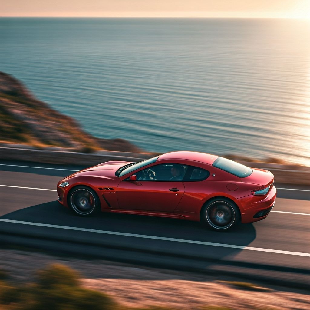 Red Maserati GranTurismo on Scenic Coastal Road