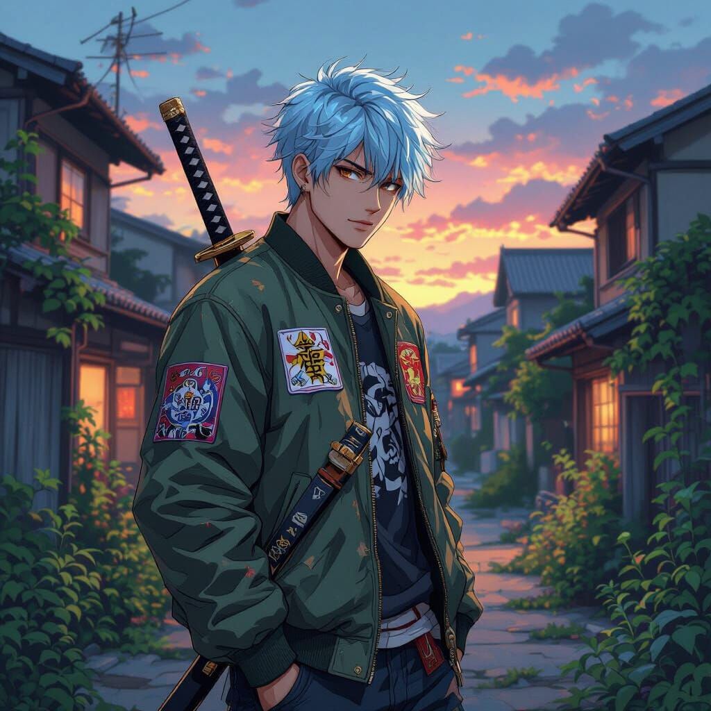 Anime Samurai in Dystopian Townscape