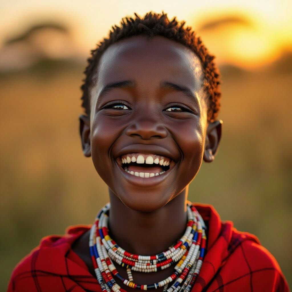 Maasai Boy's Joyful Laugh: Cinematic Portrait